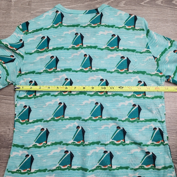70s 80s VINTAGE Made in Korea Cruise Ship Boat Water Pattern T Shirt Top Large - Picture 10 of 12